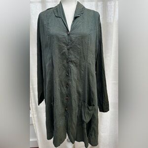 Flax 100% Silk Teal Iridescent Button Down Swing A Line Dress or Jacket Medium